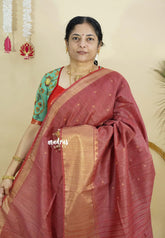 Rosewood Pink - Sithara - Semi Tussar saree grooves with buttas and Multi Border